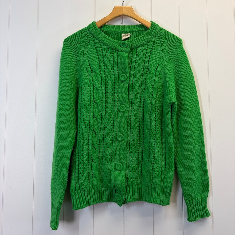 Vintage Dark Academia Cable Knit Cardigan Sweater Women Large Preppy Grannycore